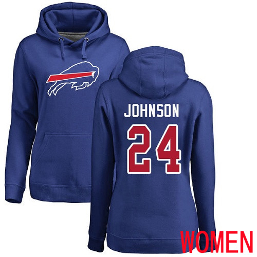 NFL Women Buffalo Bills #24 Taron Johnson Royal Blue Name and Number Logo Pullover Hoodie Sweatshirt->nfl t-shirts->Sports Accessory